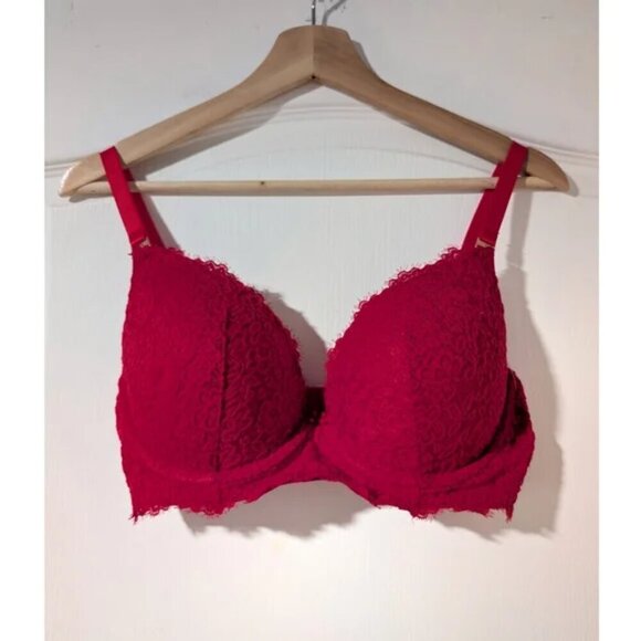 NEW Aerie | Real Power Plunge Push Up Eyelash Lace Bra In Red - Picture 4 of 11